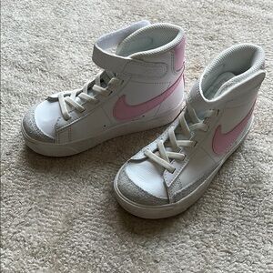 Nike White and Pink High-Top Sneakers